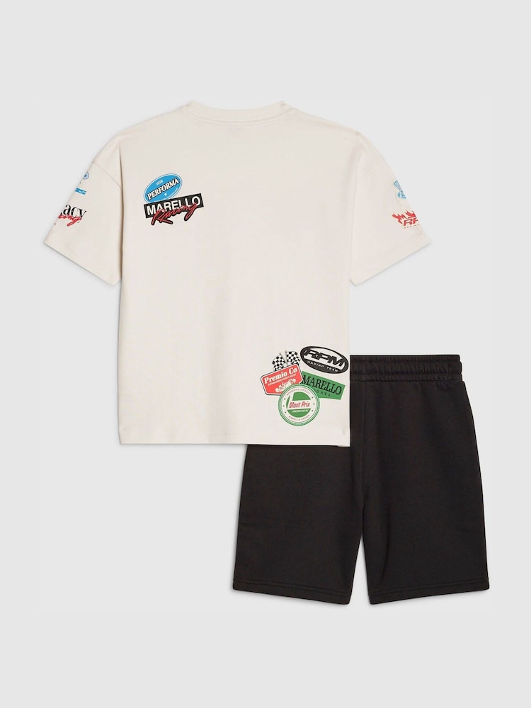 River Island White Oversized Badge T-Shirt & Short Set - Image 2 of 5