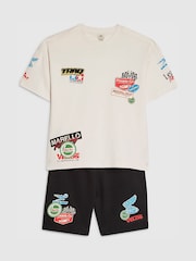 River Island White Oversized Badge T-Shirt & Short Set - Image 3 of 5