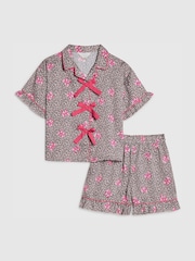 River Island Brown Leopard Bow Satin Pyjamas - Image 1 of 5