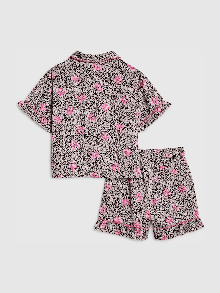 River Island Brown Leopard Bow Satin Pyjamas - Image 2 of 5