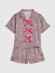 River Island Brown Leopard Bow Satin Pyjamas - Image 3 of 5