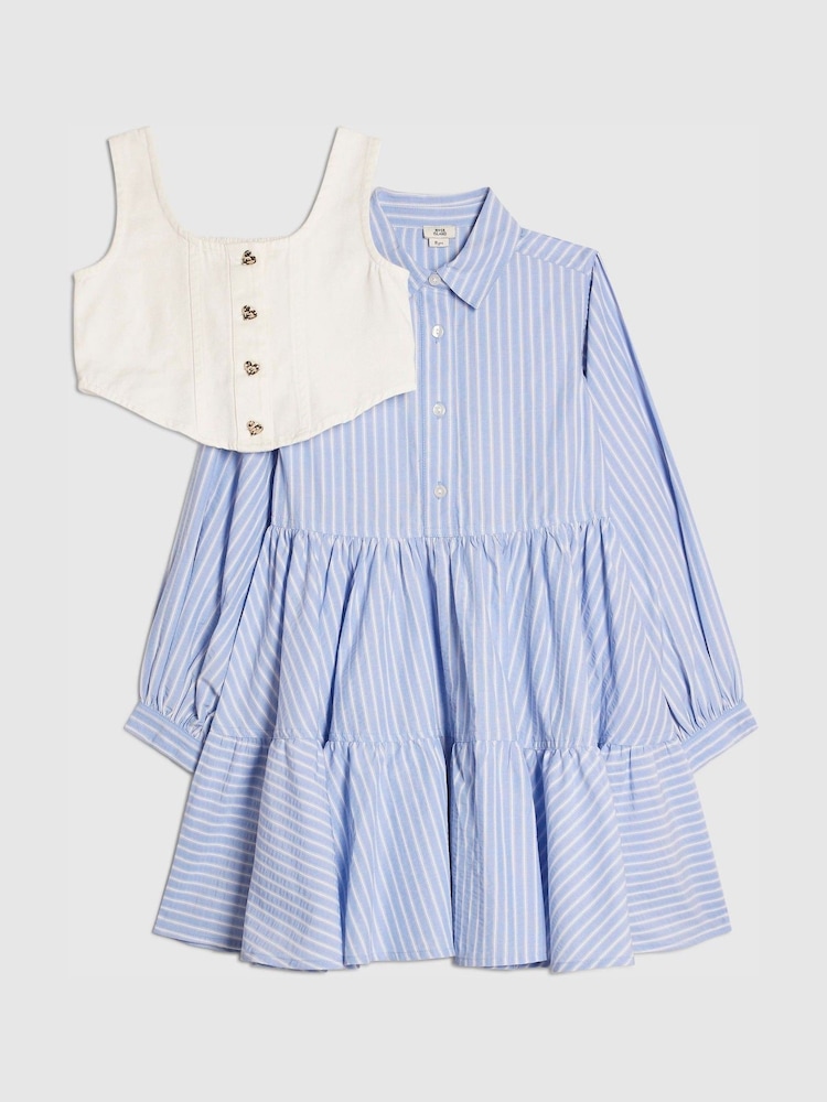 River Island Blue Stripe Hybrid Shirt Dress - Image 2 of 5