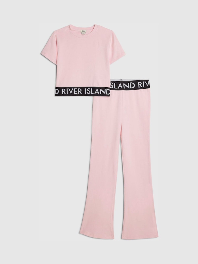 River Island Pink Logo T-Shirt & Kickflare Set - Image 1 of 5 River Island Pink Logo T-Shirt & Kickflare Set - Image 1 of 5
