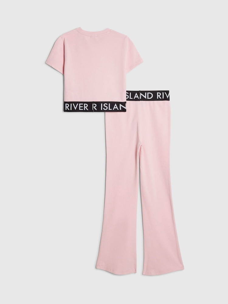 River Island Pink Logo T-Shirt & Kickflare Set - Image 2 of 5 River Island Pink Logo T-Shirt & Kickflare Set - Image 2 of 5