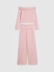 River Island Pink Off Shoulder Top & Trousers Set - Image 1 of 4