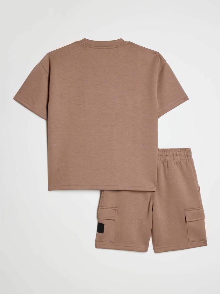 River Island Brown Oversized Scuba T-Shirt & Short Set - Image 2 of 5
