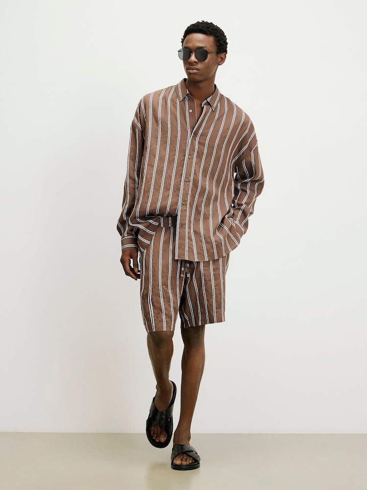 River Island Brown Long Sleeve Studio Stripe Shirt - Image 2 of 4 River Island Brown Long Sleeve Studio Stripe Shirt - Image 2 of 4