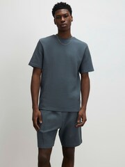 River Island Grey Slim Fit Interlock T-Shirt & Short Set - Image 1 of 4