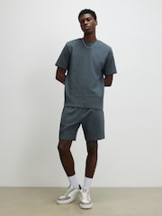 River Island Grey Slim Fit Interlock T-Shirt & Short Set - Image 2 of 4