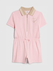 River Island Pink Ribbed Zip Polo Playsuit - Image 1 of 4