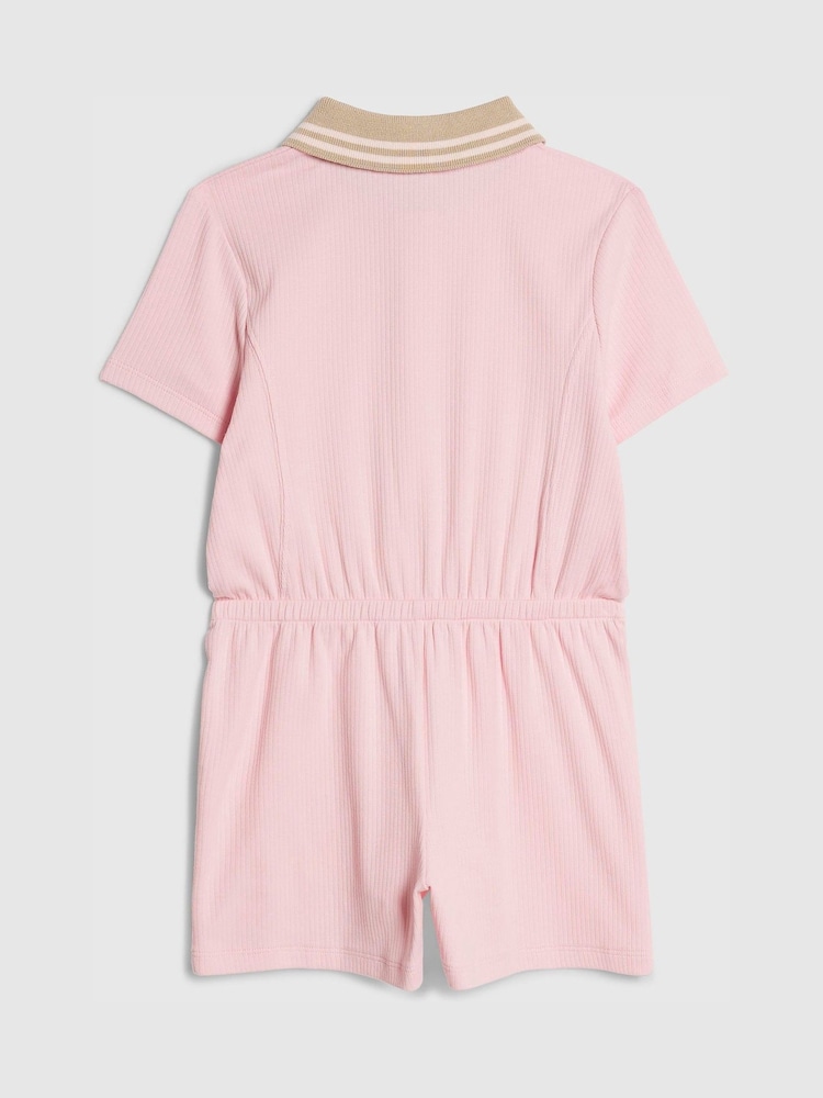 River Island Pink Ribbed Zip Polo Playsuit - Image 2 of 4 River Island Pink Ribbed Zip Polo Playsuit - Image 2 of 4
