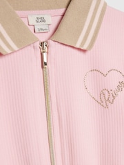 River Island Pink Ribbed Zip Polo Playsuit - Image 3 of 4
