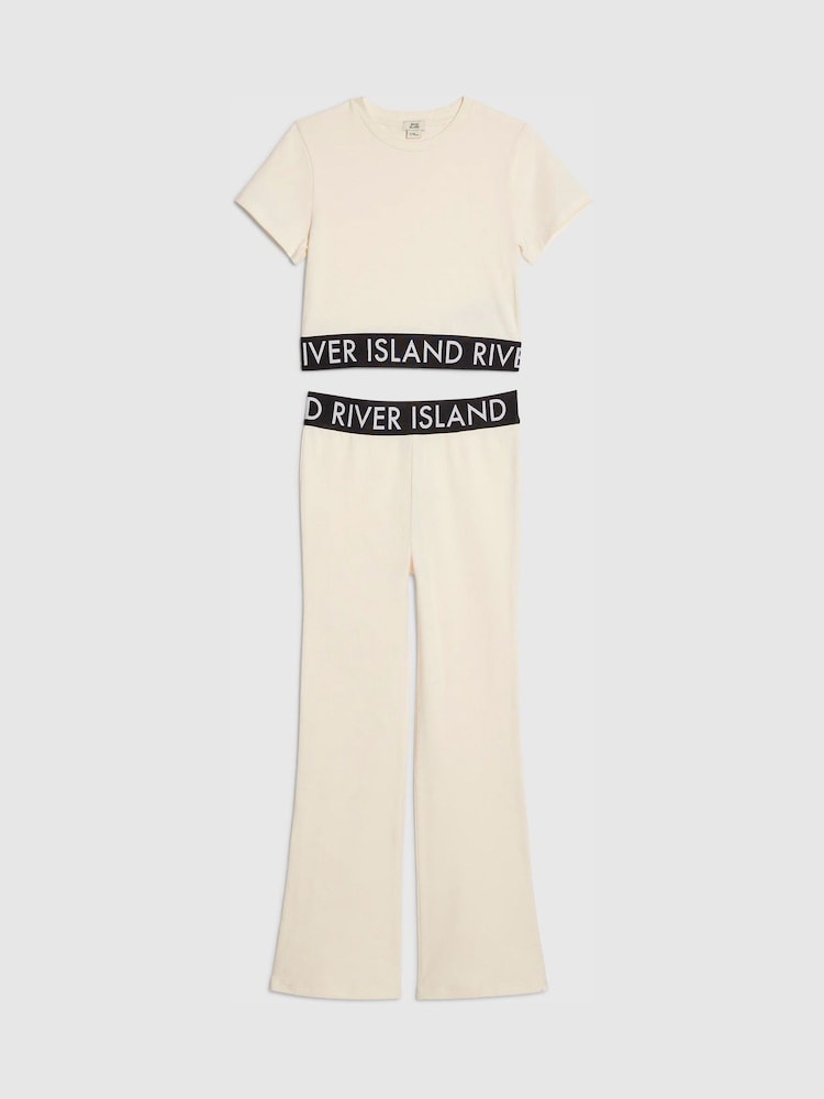 River Island Cream Logo T-Shirt & Kickflare Set - Image 1 of 4 River Island Cream Logo T-Shirt & Kickflare Set - Image 1 of 4