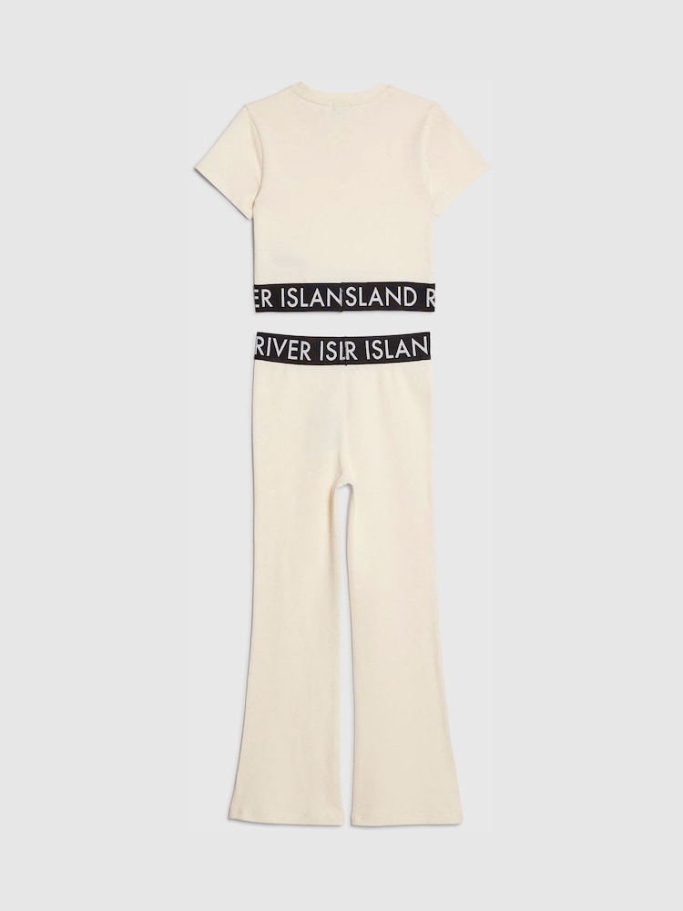 River Island Cream Logo T-Shirt & Kickflare Set - Image 2 of 4 River Island Cream Logo T-Shirt & Kickflare Set - Image 2 of 4