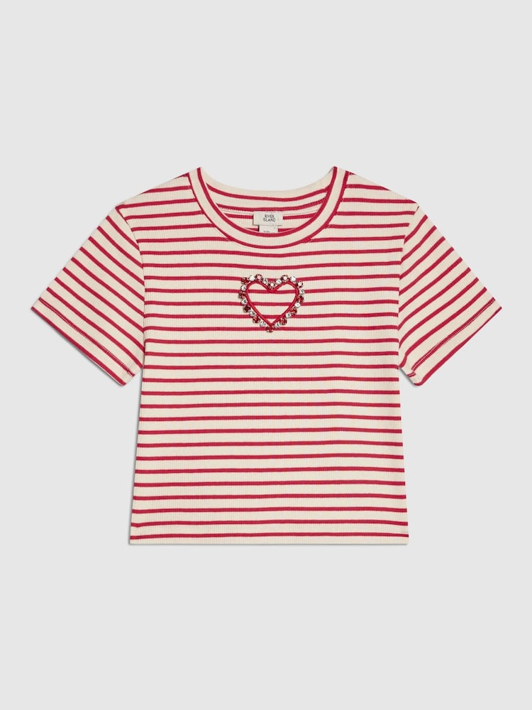 River Island Red Stripe Heart Baby T-Shirt - Image 1 of 5