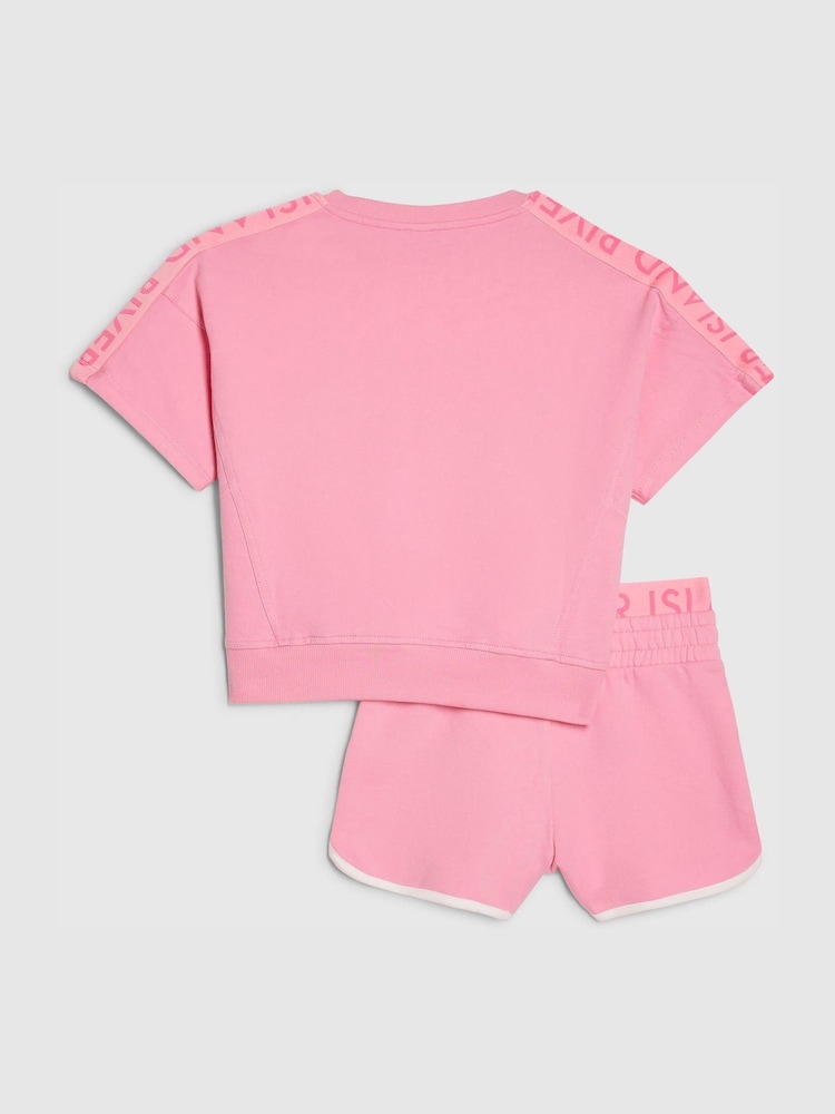 River Island Pink Logo T-Shirt & Runner Short Set - Image 2 of 5