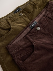 Chocolate Brown/Khaki Green Corduroy Barrel Leg Trousers 2 Pack - Image 5 of 5