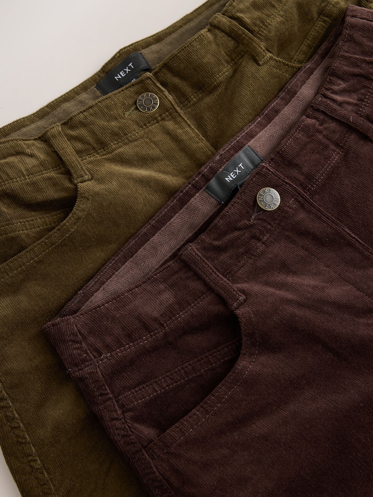 Chocolate Brown/Khaki Green Corduroy Barrel Leg Trousers 2 Pack - Image 5 of 5 Chocolate Brown/Khaki Green Corduroy Barrel Leg Trousers 2 Pack - Image 5 of 5