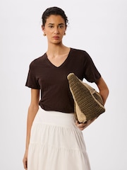 بني - Whistles Linen V-Neck T-Shirt - صورة 1 من 5