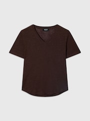 بني - Whistles Linen V-Neck T-Shirt - صورة 5 من 5