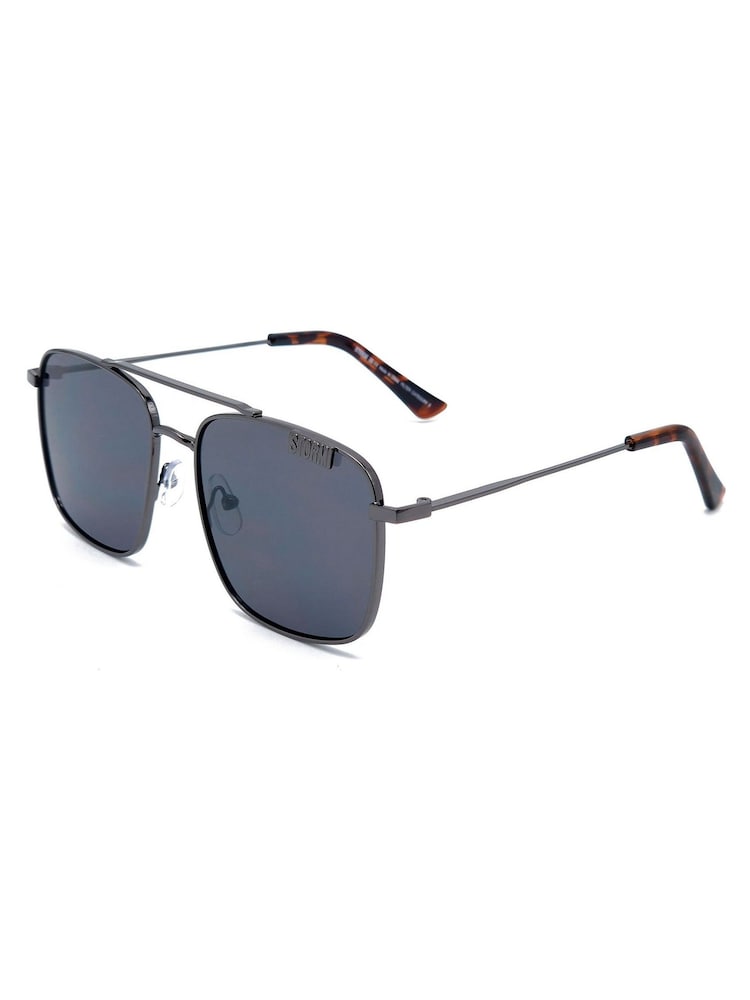 Storm Grey Iasus Retro Square Aviator Sunglasses - Image 2 of 2 Storm Grey Iasus Retro Square Aviator Sunglasses - Image 2 of 2