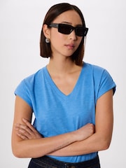 Whistles Blue Willa V-Neck Cap Sleeve T-Shirt - Image 1 of 6