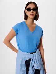 Whistles Blue Willa V-Neck Cap Sleeve T-Shirt - Image 3 of 6