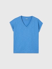Whistles Blue Willa V-Neck Cap Sleeve T-Shirt - Image 6 of 6