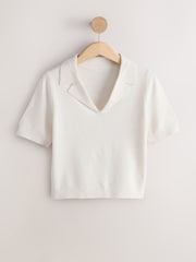 Ecru Supersoft Short Sleeve Polo Collar Knitted T-Shirt - Image 1 of 3