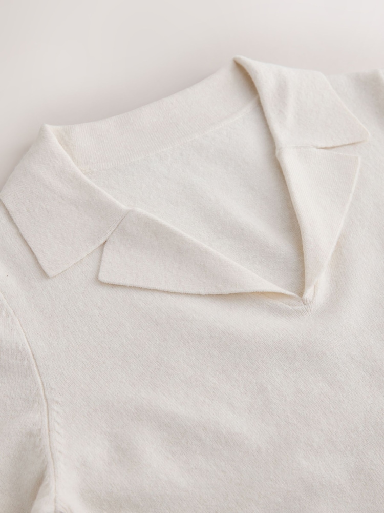 Ecru Supersoft Short Sleeve Polo Collar Knitted T-Shirt - Image 2 of 3