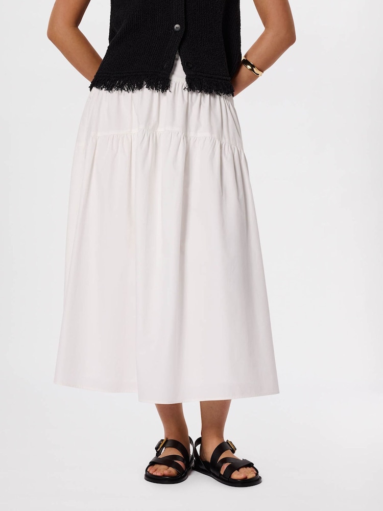 לבן - Whistles Tier Hem Cotton Skirt - תמונה 1 מתוך 5