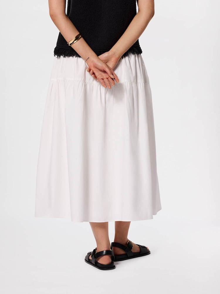 לבן - Whistles Tier Hem Cotton Skirt - תמונה 2 מתוך 5