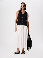 לבן - Whistles Tier Hem Cotton Skirt - תמונה 3 מתוך 5