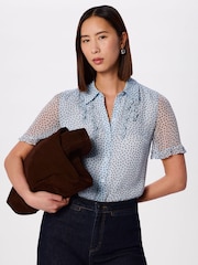 Whistles Blue Polka Dot Sheer Sleeve Shirt - Image 1 of 5