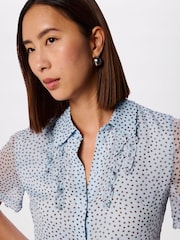 Whistles Blue Polka Dot Sheer Sleeve Shirt - Image 3 of 5