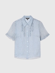Whistles Blue Polka Dot Sheer Sleeve Shirt - Image 5 of 5