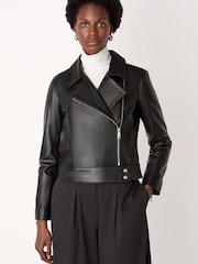 Whistles Black Clean Zip Leather Jacket - Image 1 of 5