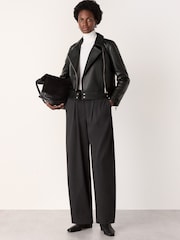 Whistles Black Clean Zip Leather Jacket - Image 3 of 5