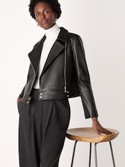 Whistles Black Clean Zip Leather Jacket - Image 4 of 5