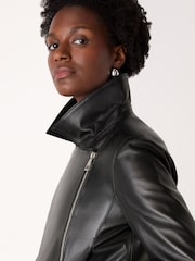 Whistles Black Clean Zip Leather Jacket - Image 5 of 5