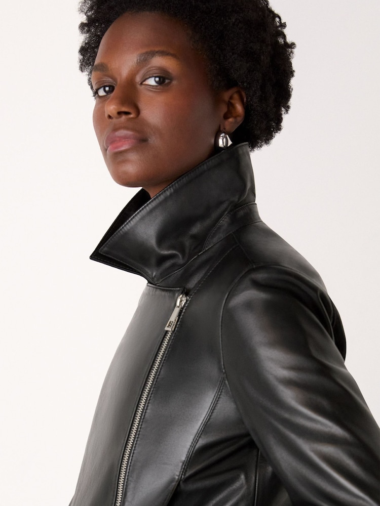 Whistles Black Clean Zip Leather Jacket - Image 5 of 5