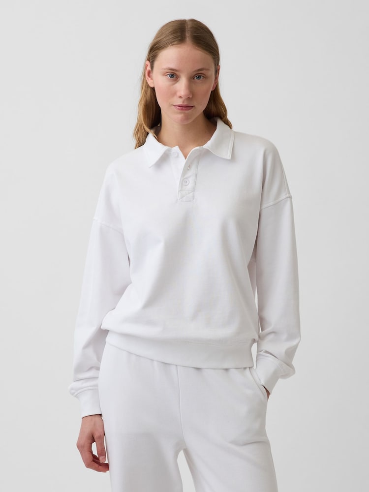 Gap White French Terry Oversized Polo Sweatshirt - Image 1 of 4