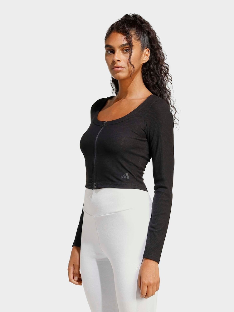 adidas Black Seasonal Essentials Rib Cardigan - Image 1 of 6