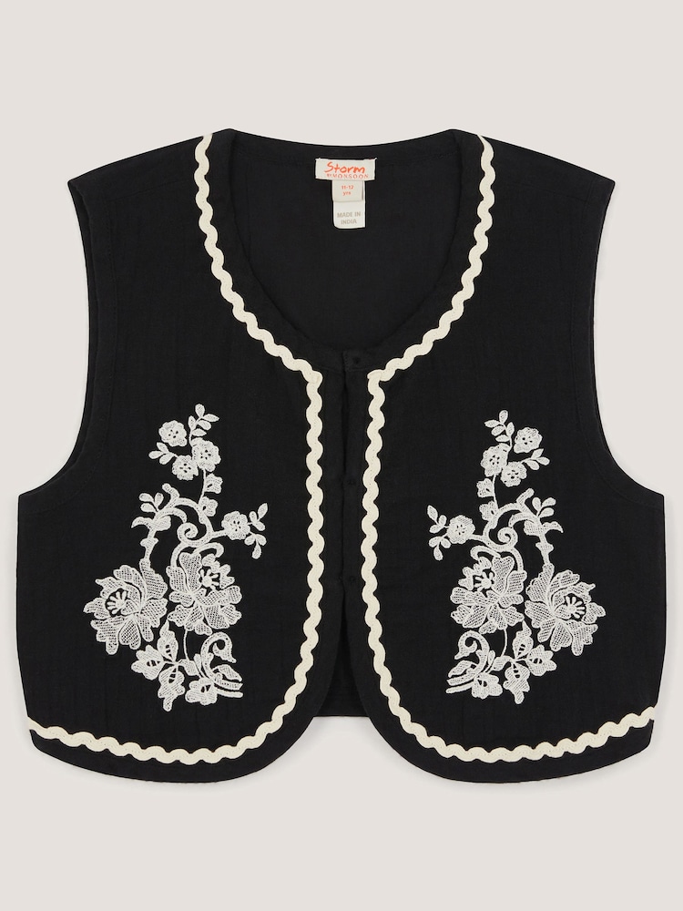 Monsoon Black Floral Embroidered Waistcoat - Image 1 of 4