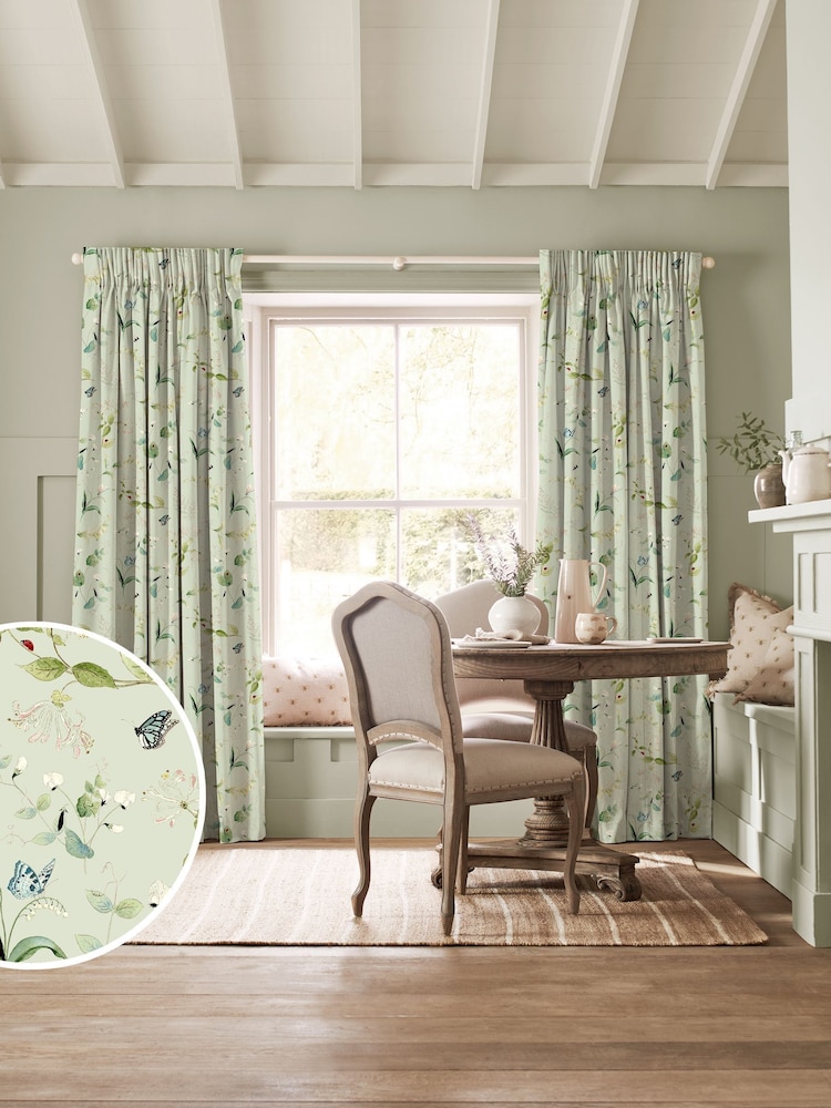 Sophie Allport Soft Green Wild Floral Made to Measure Curtains - Image 1 of 9 Sophie Allport Soft Green Wild Floral Made to Measure Curtains - Image 1 of 9