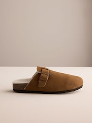 Tan Brown Buckle Mule Suede Slippers - Image 2 of 6