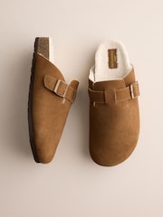 Tan Brown Buckle Mule Suede Slippers - Image 3 of 6