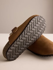 Tan Brown Buckle Mule Suede Slippers - Image 4 of 6
