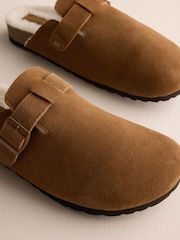 Tan Brown Buckle Mule Suede Slippers - Image 5 of 6