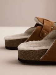Tan Brown Buckle Mule Suede Slippers - Image 6 of 6